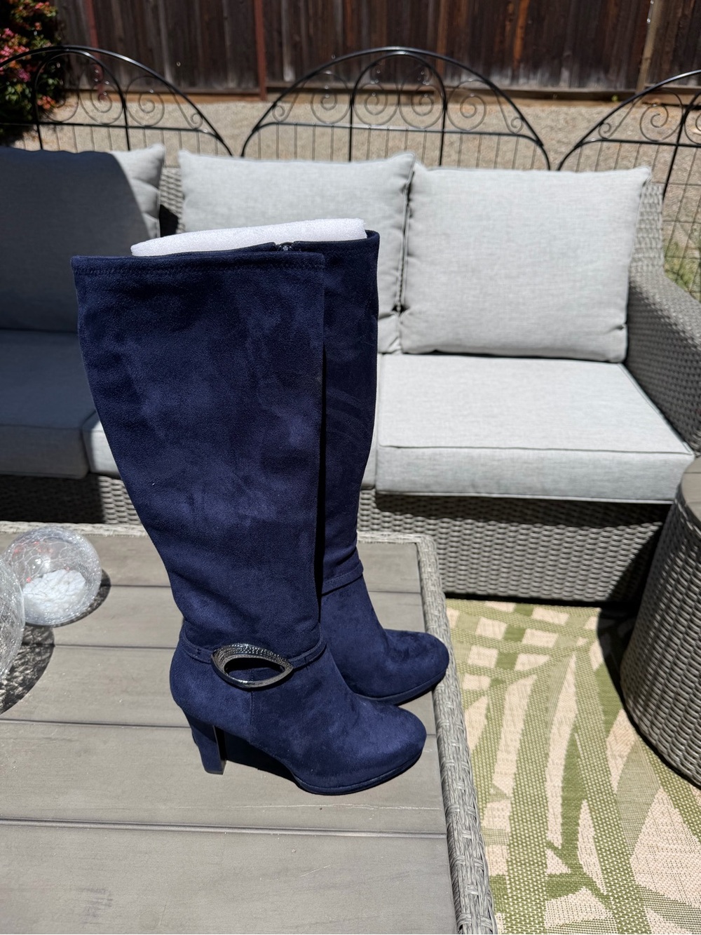 Impo Navy Suede Mid-Heel Knee-High Boots